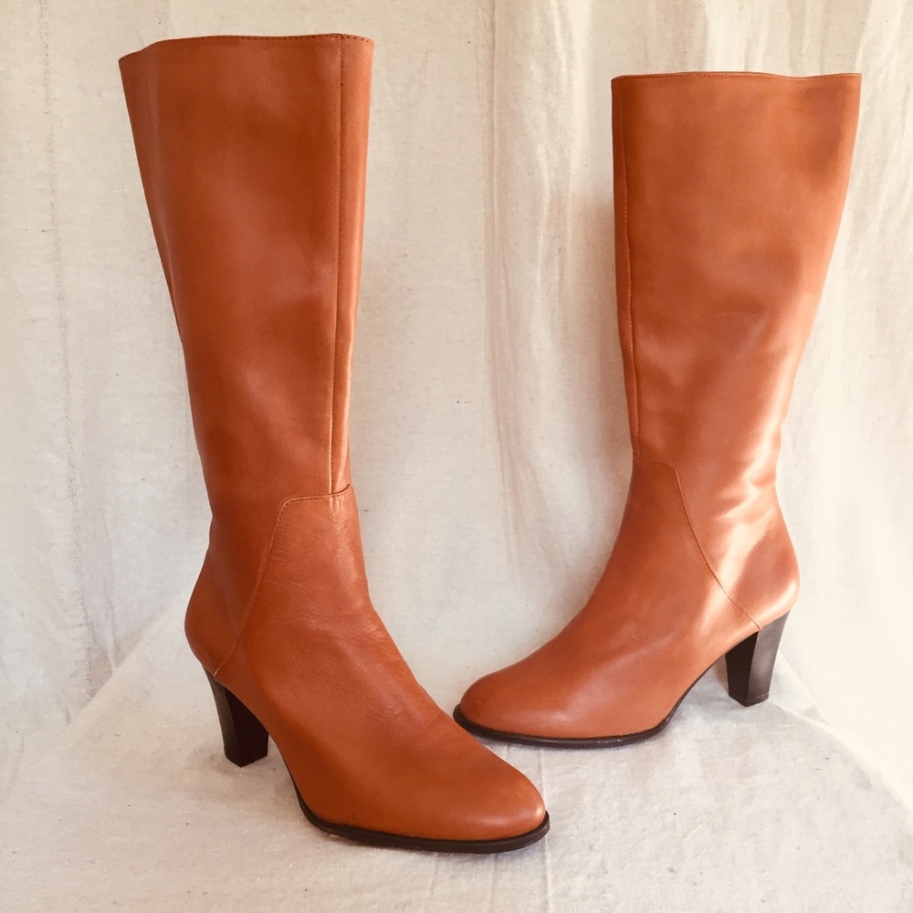 Leather 3” heel knee high tan boots